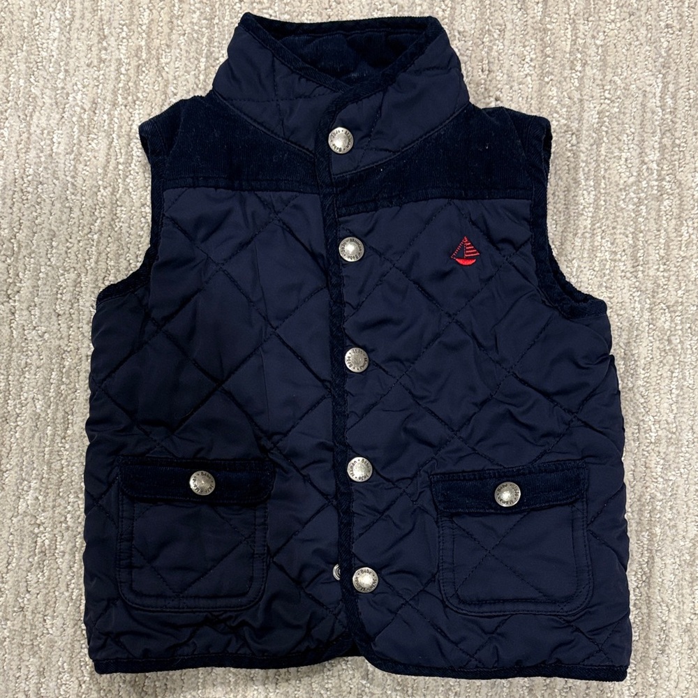 JoJo Maman Bebe Navy Quilted Kids Vest with Silver Buttons